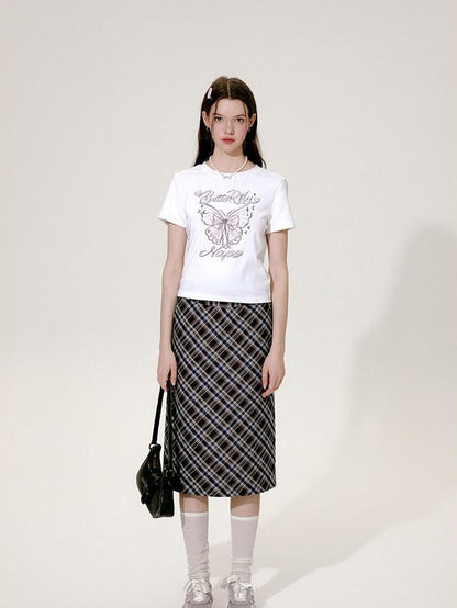 NAPSNAPS Hand Drawn Butterfly Print Slim Cropped Women&
