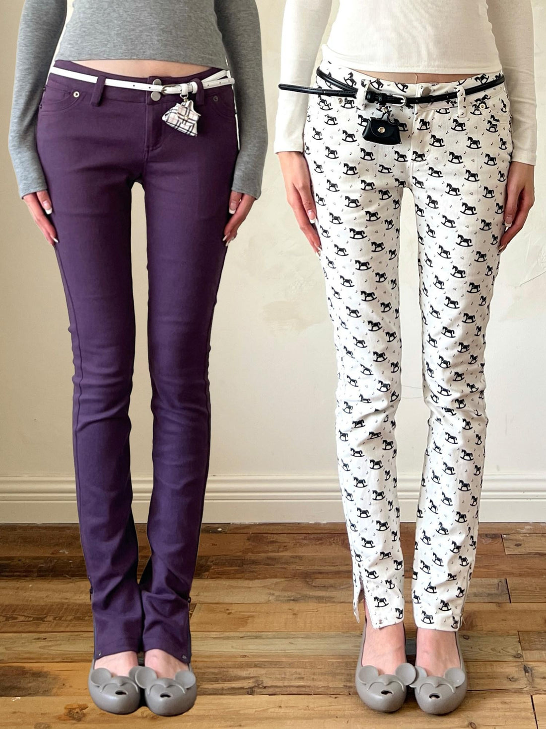 nit alcove High Stretch Printed Cotton Low Waist Slim Button Fly Straight Pants