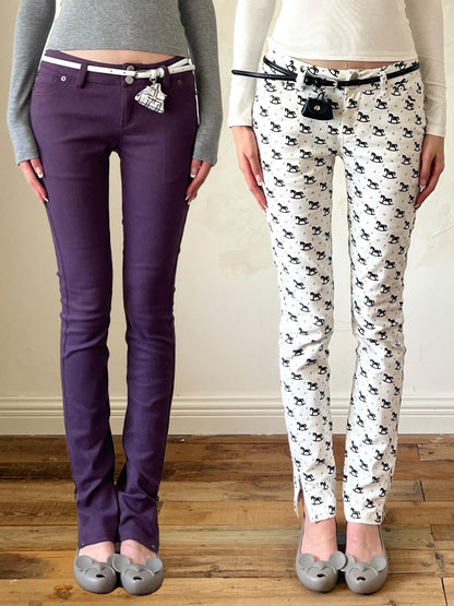 nit alcove High Stretch Printed Cotton Low Waist Slim Button Fly Straight Pants