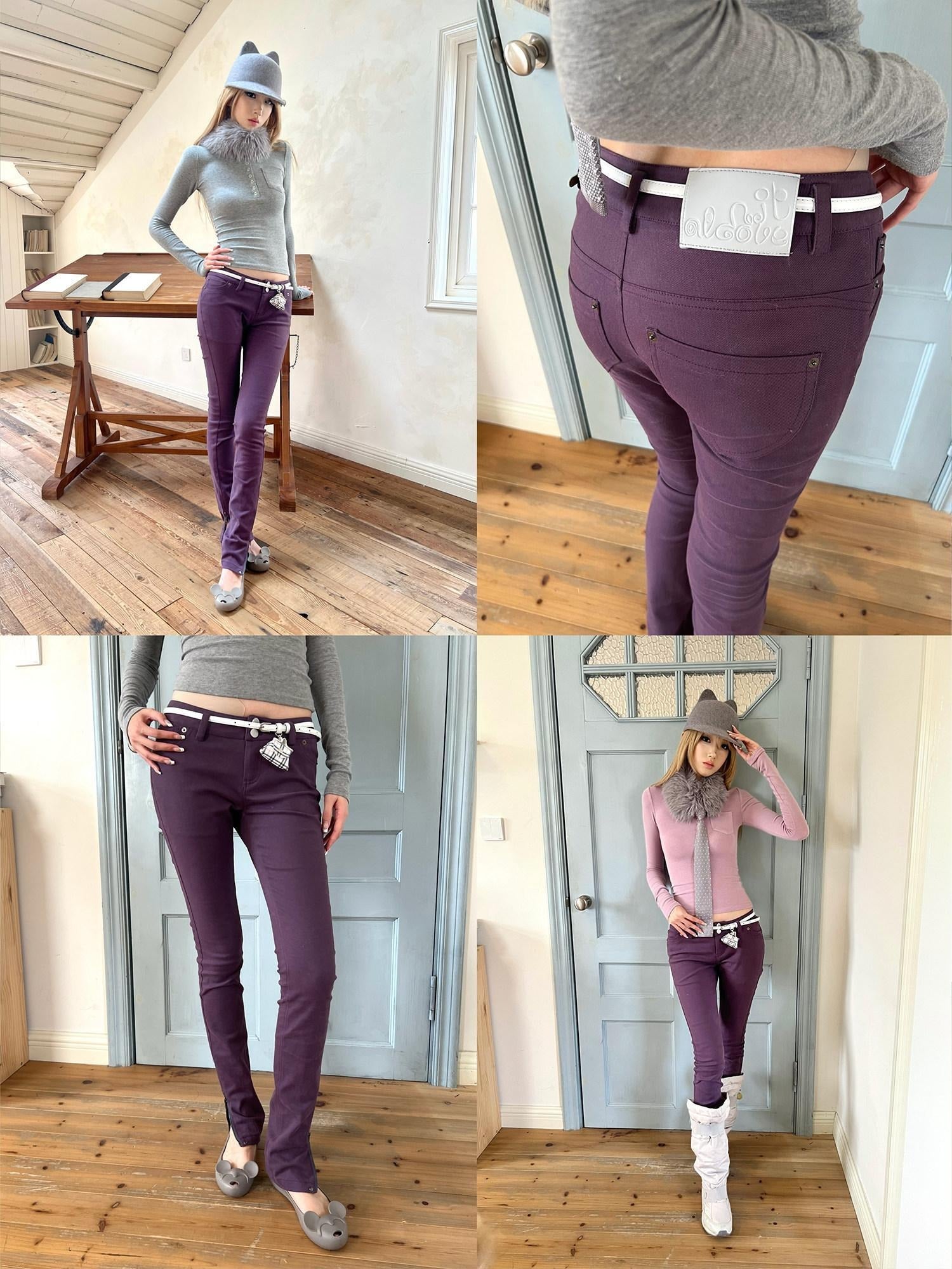 nit alcove High Stretch Printed Cotton Low Waist Slim Button Fly Straight Pants