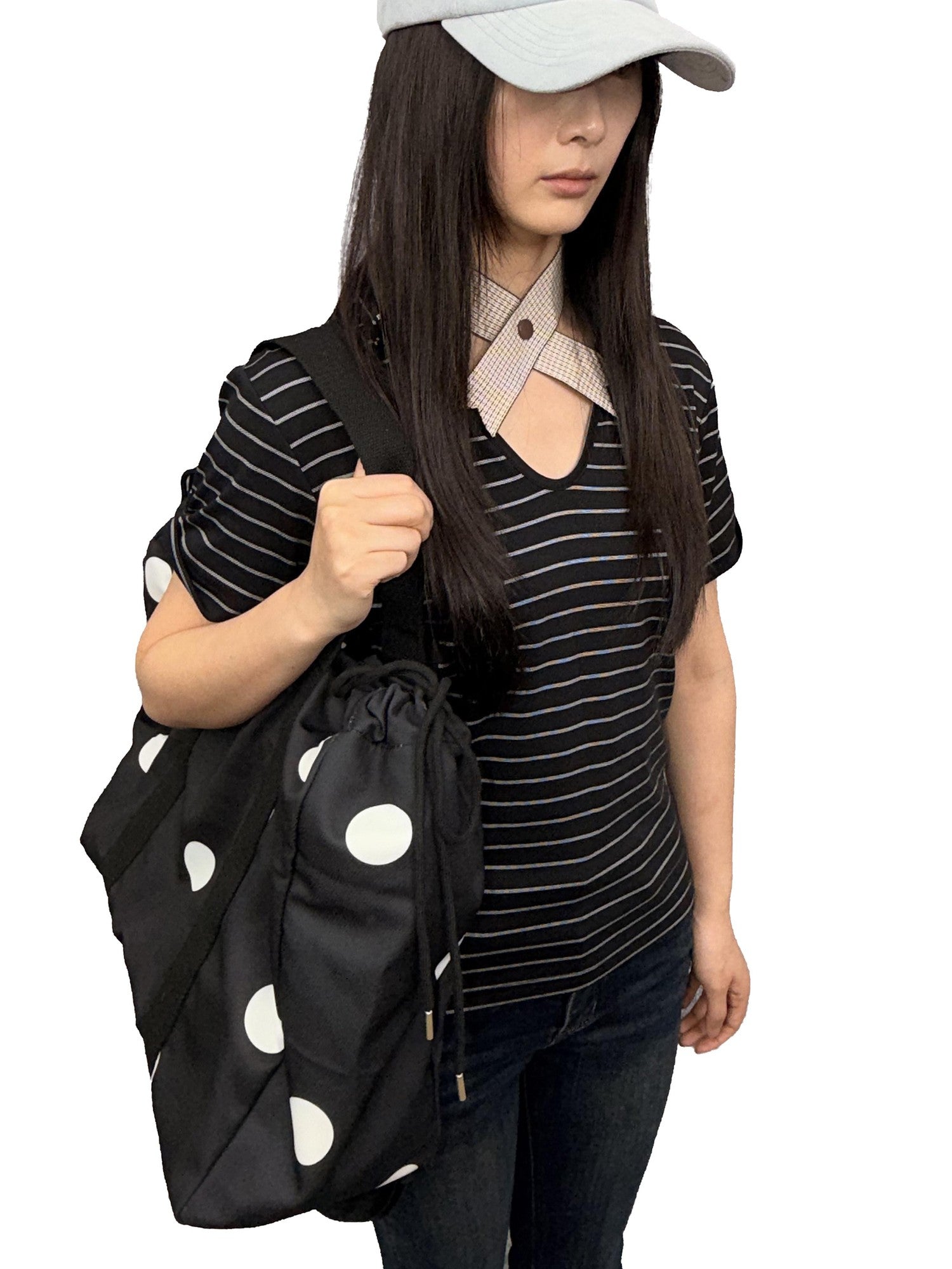 takeabreak Black White Polka Dot 26L Multi Carry Dual Zipper Tote Women&