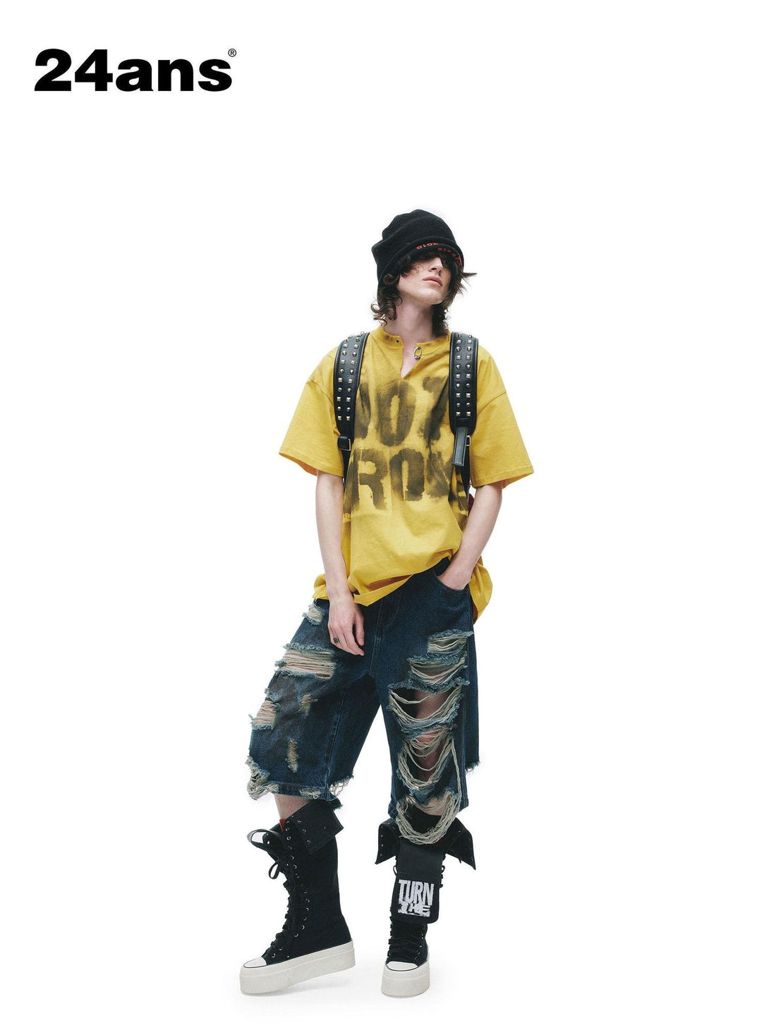 24ans 100% Cotton Loose Punk Drop Shoulder Unisex Letter Print Short Sleeve T-Shirts