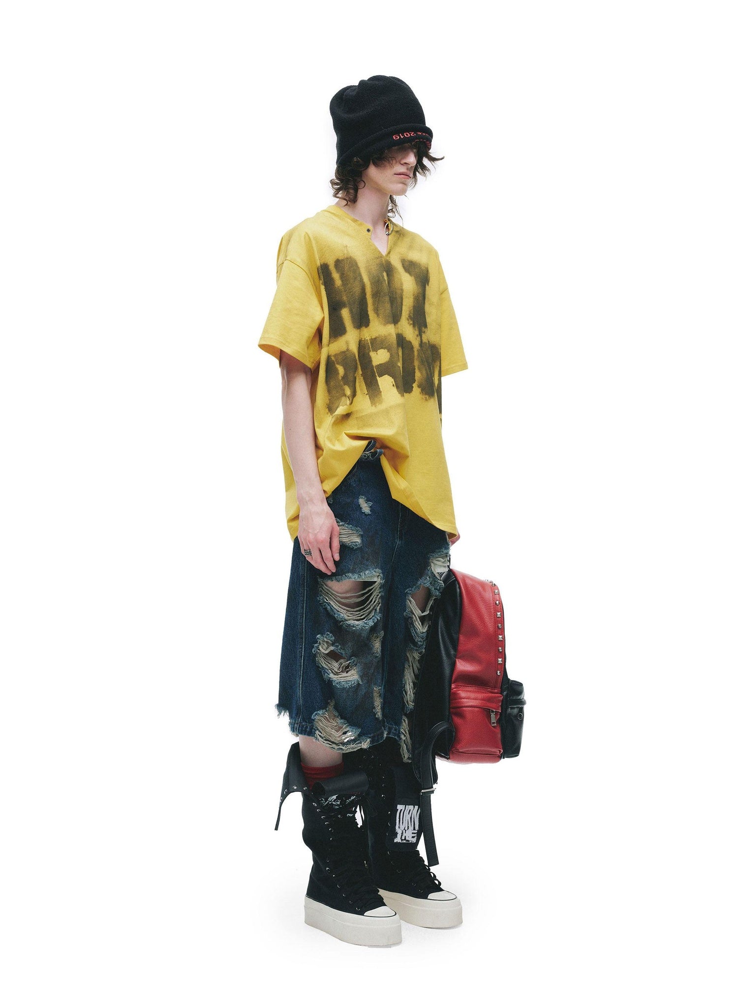 24ans 100% Cotton Loose Punk Drop Shoulder Unisex Letter Print Short Sleeve T-Shirts