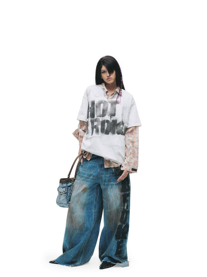 24ans 100% Cotton Loose Punk Drop Shoulder Unisex Letter Print Short Sleeve T-Shirts