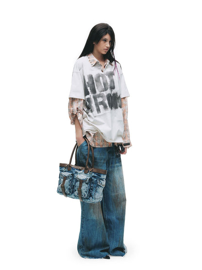 24ans 100% Cotton Loose Punk Drop Shoulder Unisex Letter Print Short Sleeve T-Shirts