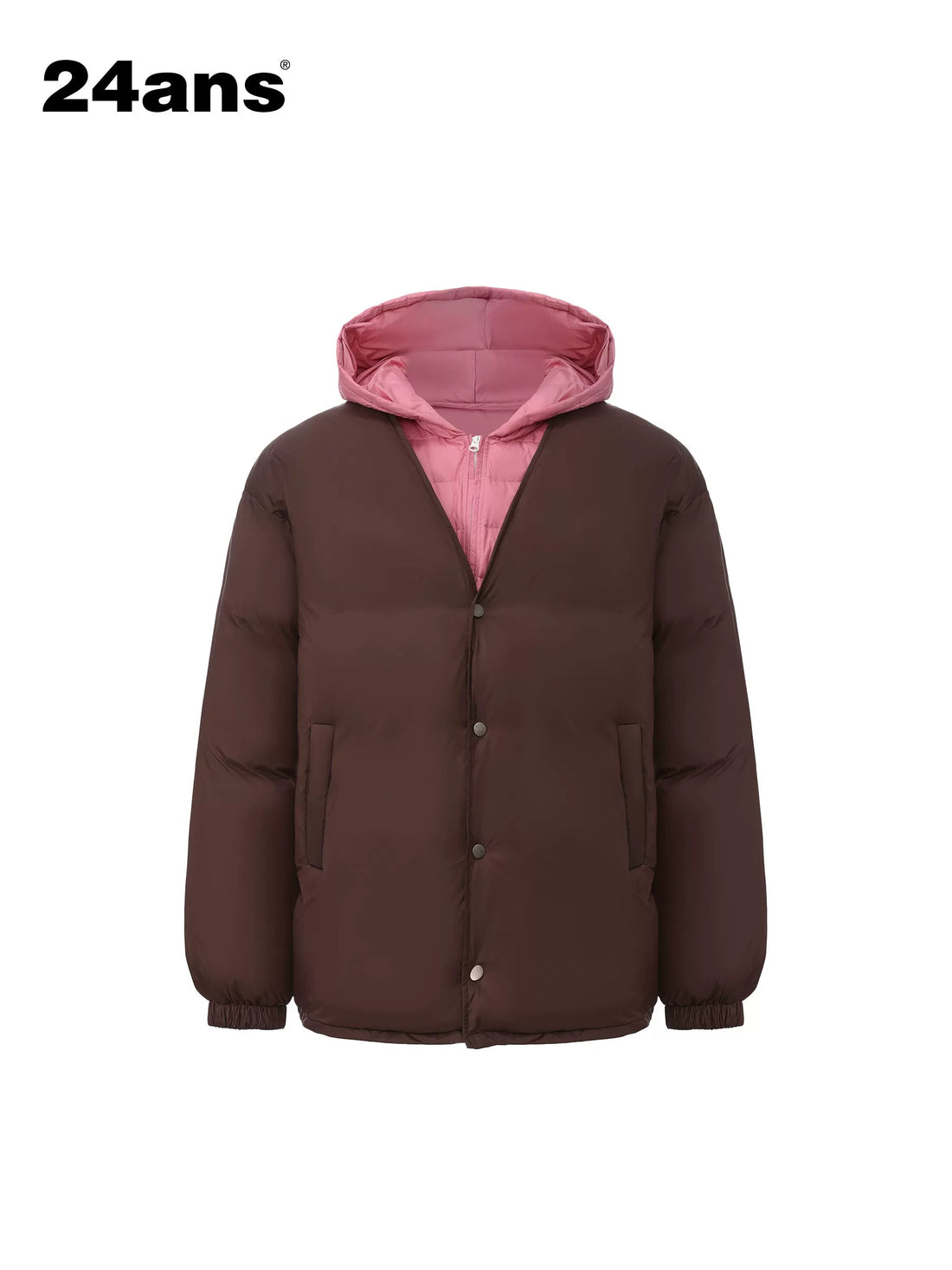 24ans 90% Down Warm Hooded Midlength Casual Ladies Two Piece Solid Down Jacket-1