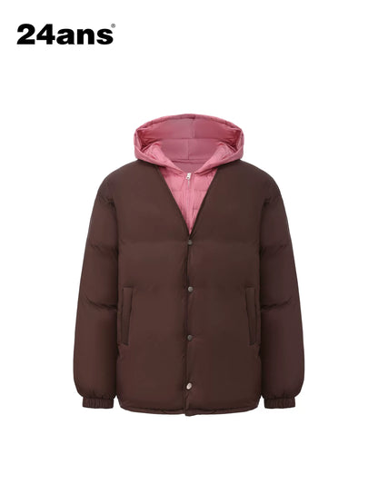 24ans 90% Down Warm Hooded Midlength Casual Ladies Two Piece Solid Down Jacket-1