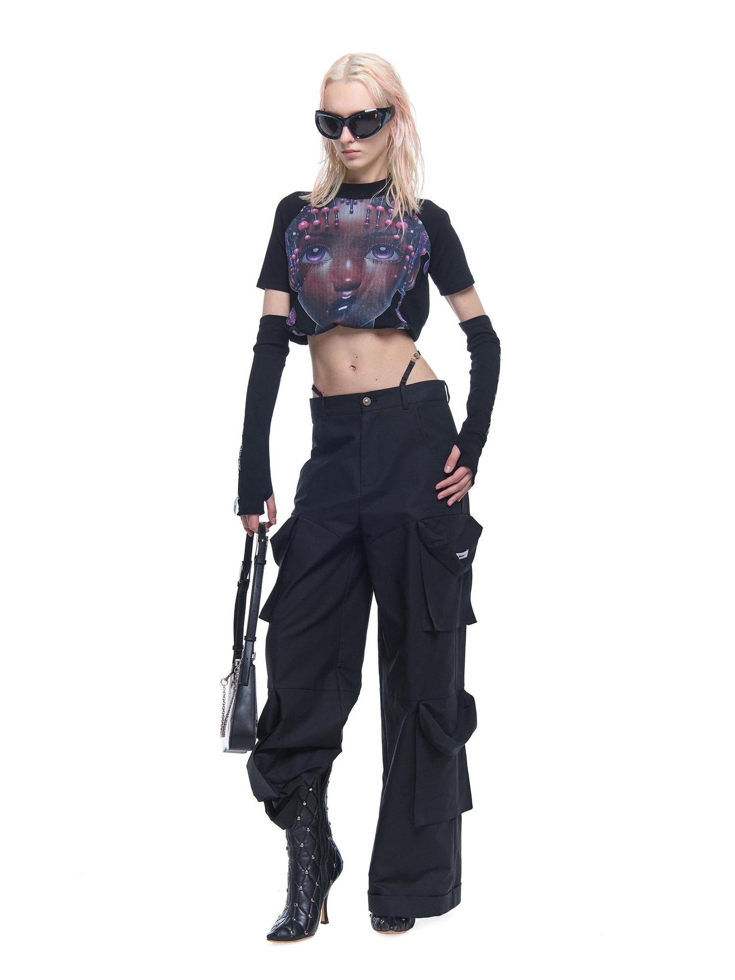 24ans AI Portrait Backless Knit Top With Detachable Sleeves