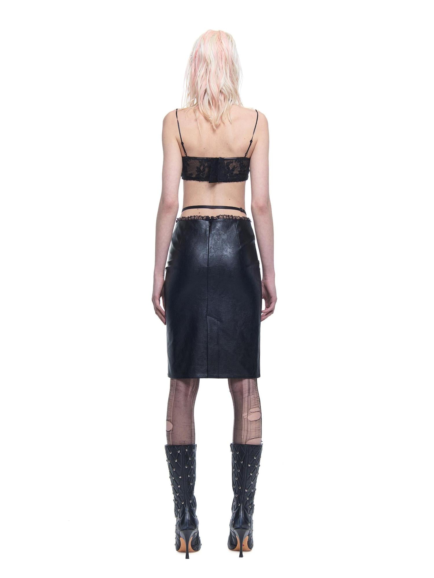 24ans AI Print Texture Structured Leather Trimmed Skirt