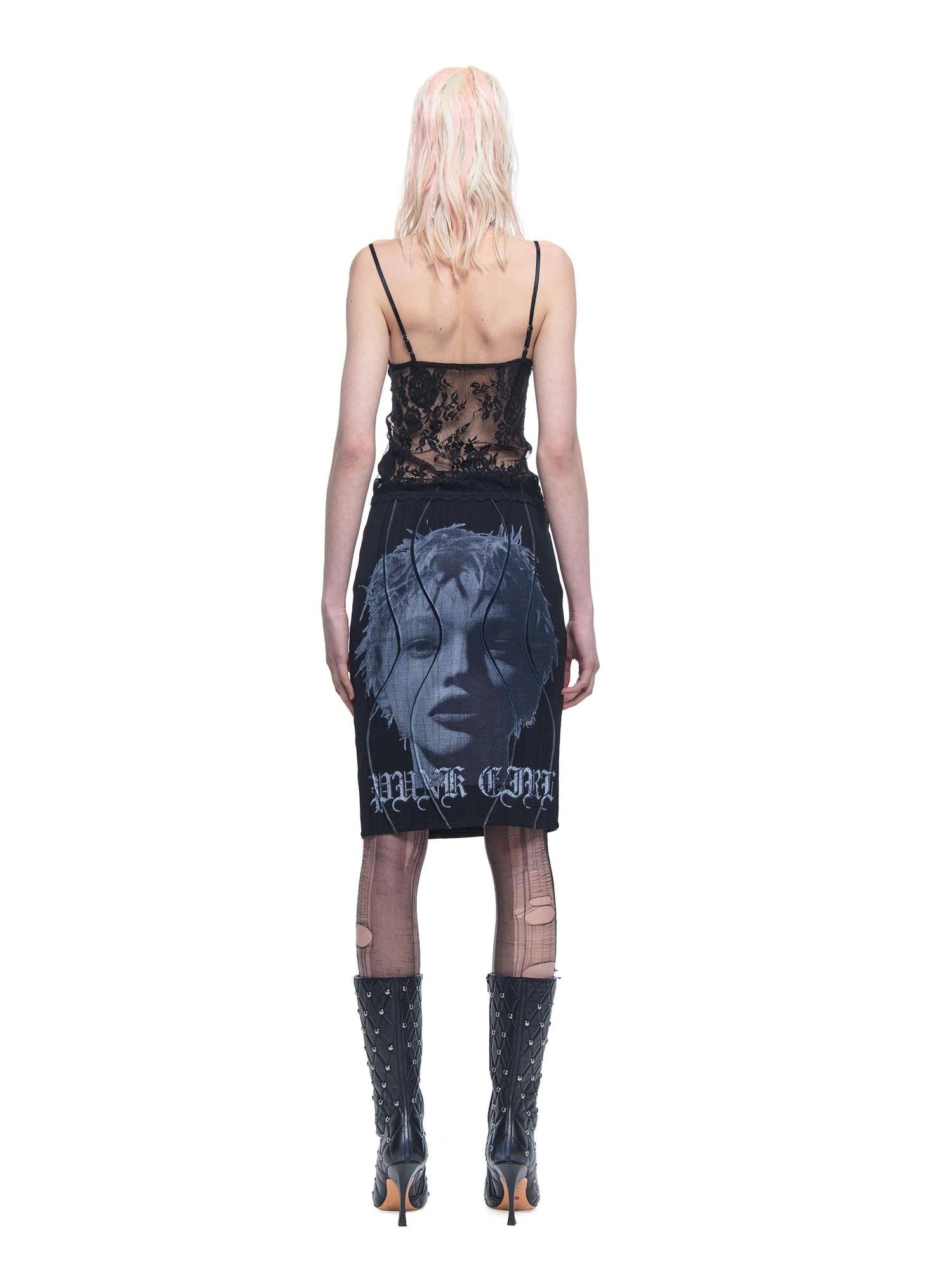 24ans AI Print Texture Structured Leather Trimmed Skirt