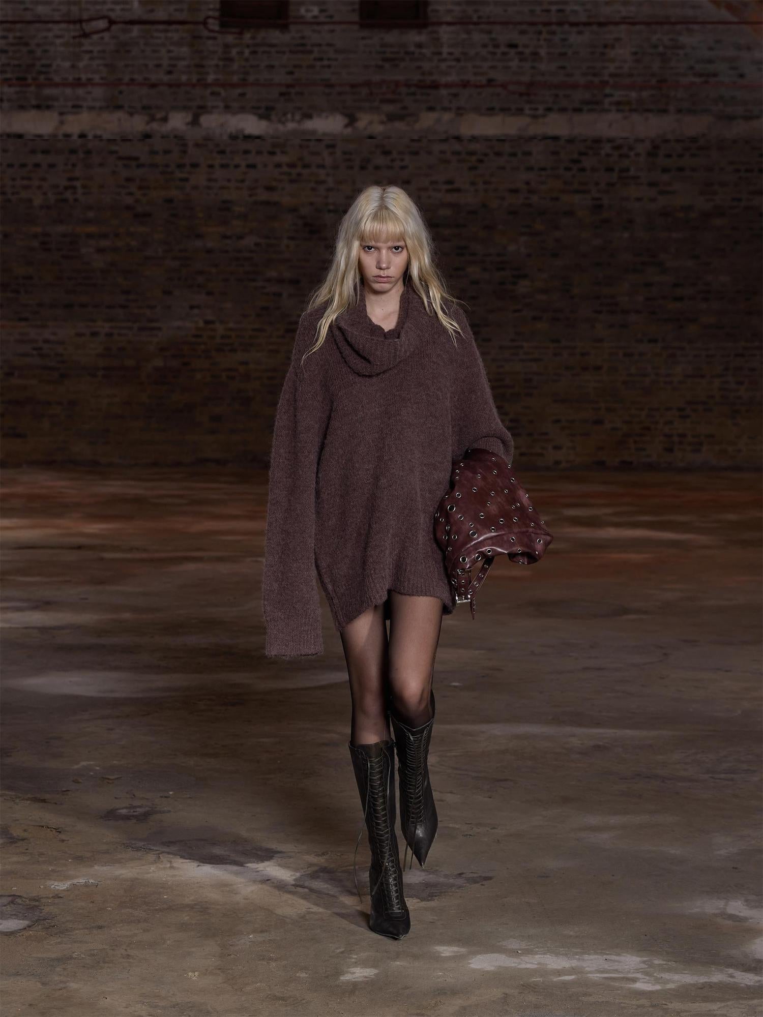 24ans Alpaca Wool Blend Detachable Collar Oversized Knit Sweater