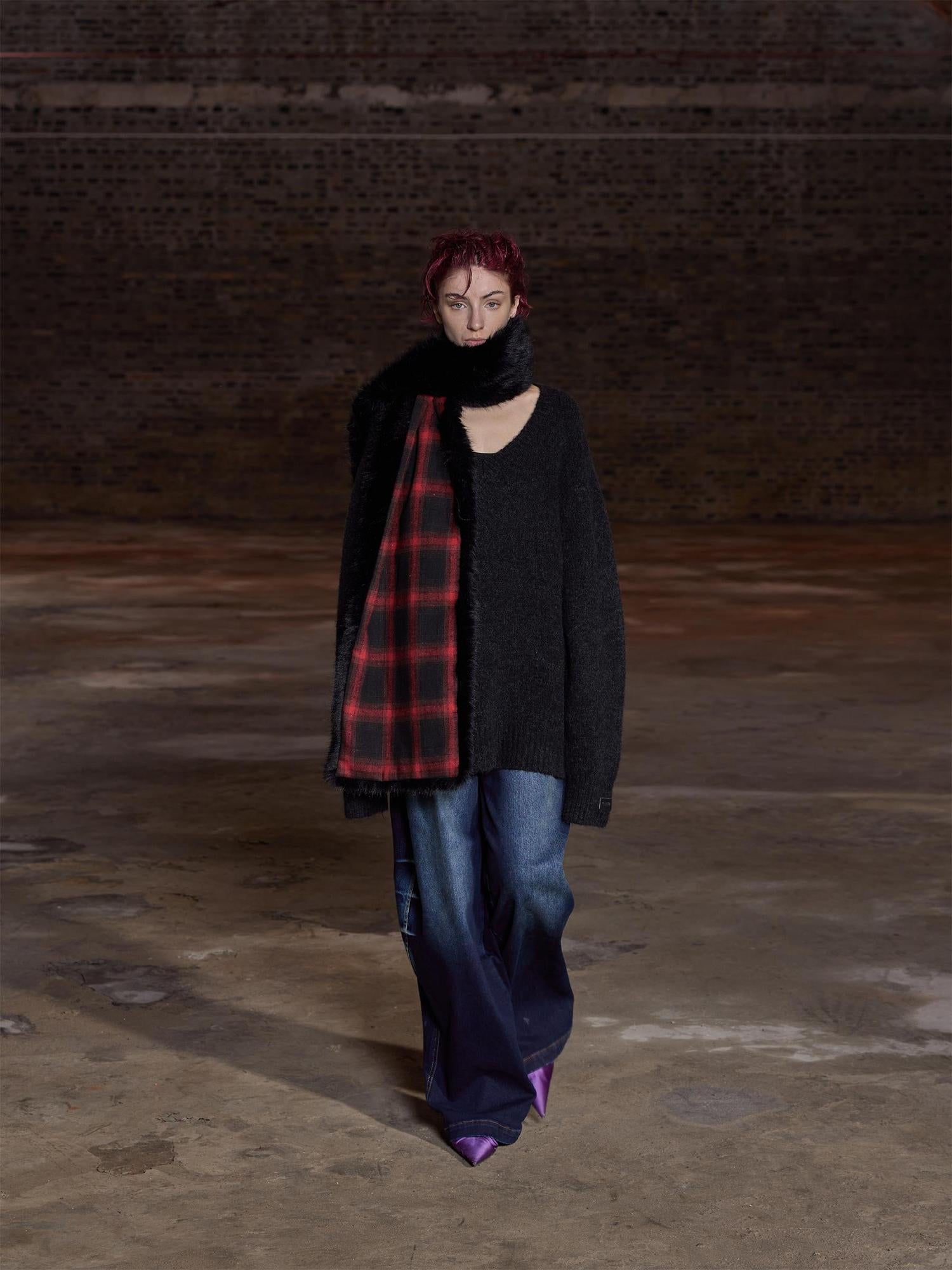 24ans Alpaca Wool Blend Detachable Collar Oversized Knit Sweater
