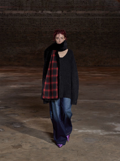 24ans Alpaca Wool Blend Detachable Collar Oversized Knit Sweater-2