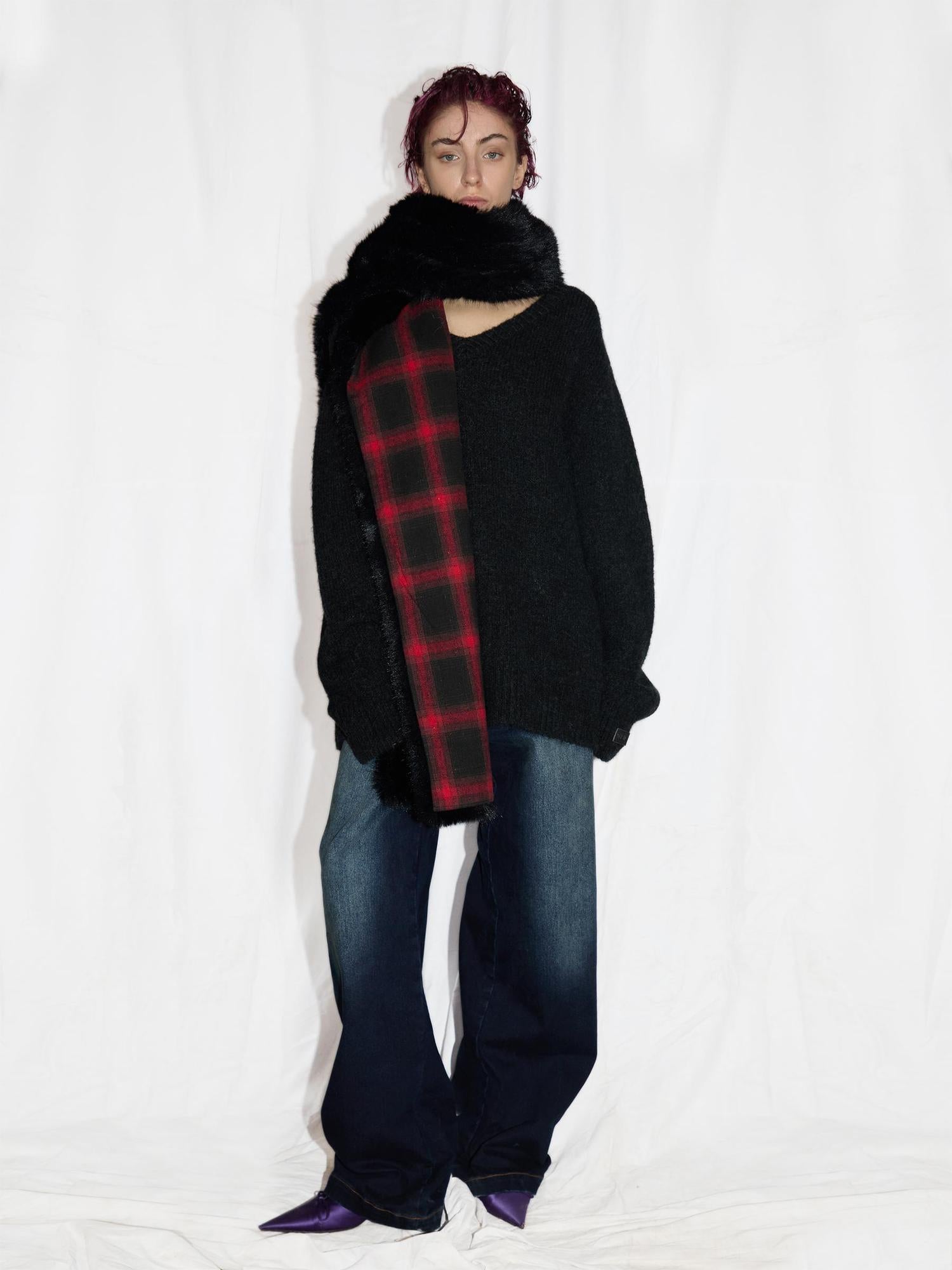 24ans Alpaca Wool Blend Detachable Collar Oversized Knit Sweater