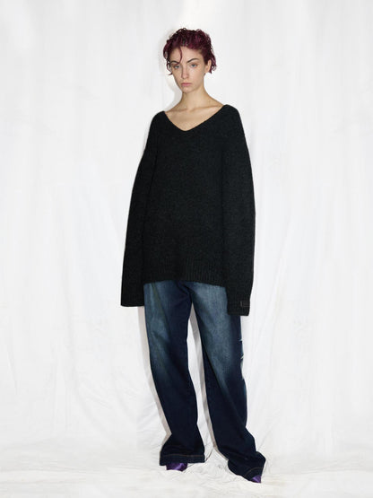 24ans Alpaca Wool Blend Detachable Collar Oversized Knit Sweater