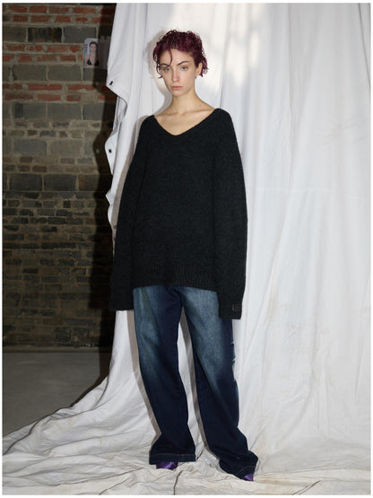 24ans Alpaca Wool Blend Detachable Collar Oversized Knit Sweater