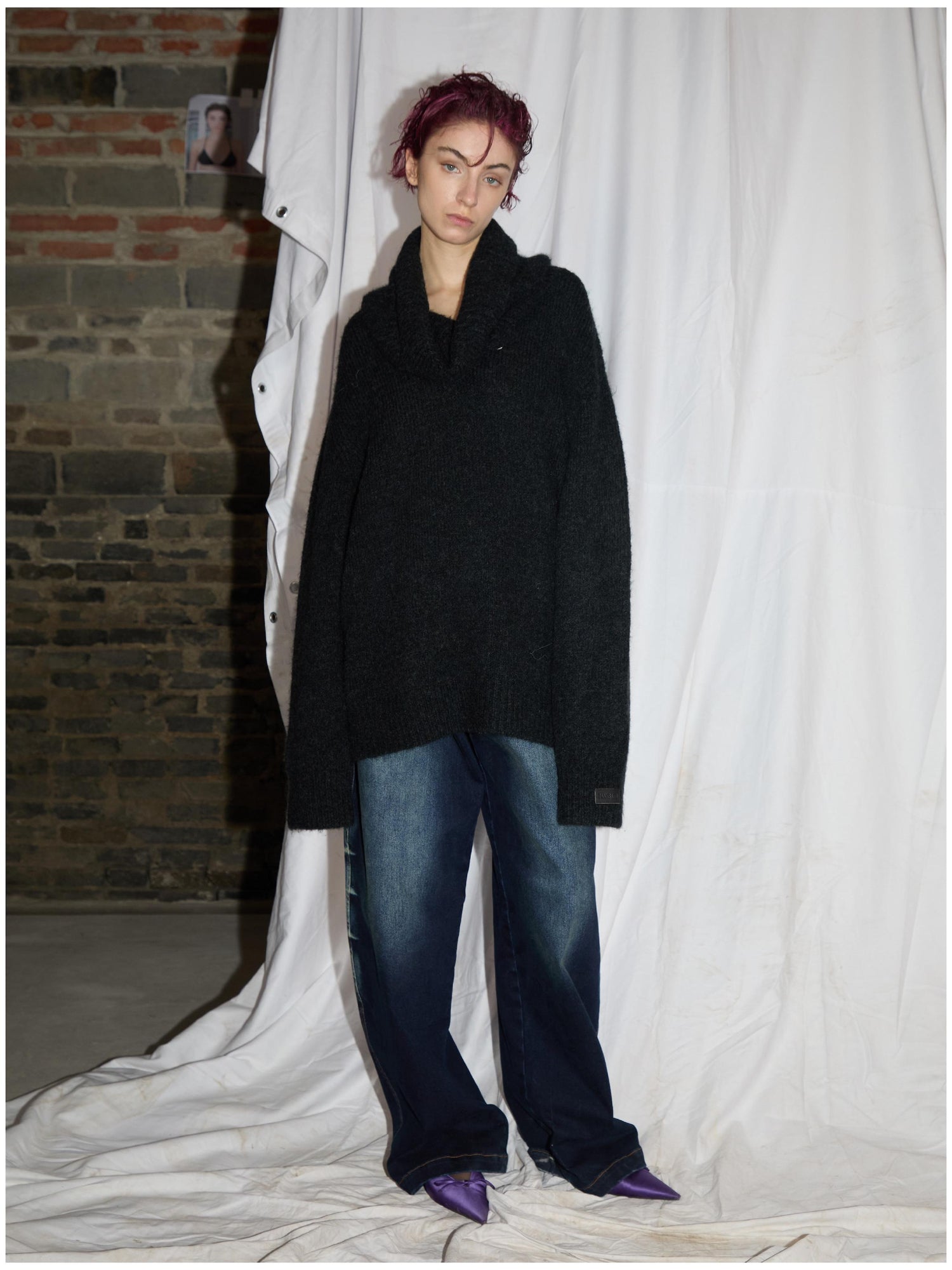 24ans Alpaca Wool Blend Detachable Collar Oversized Knit Sweater