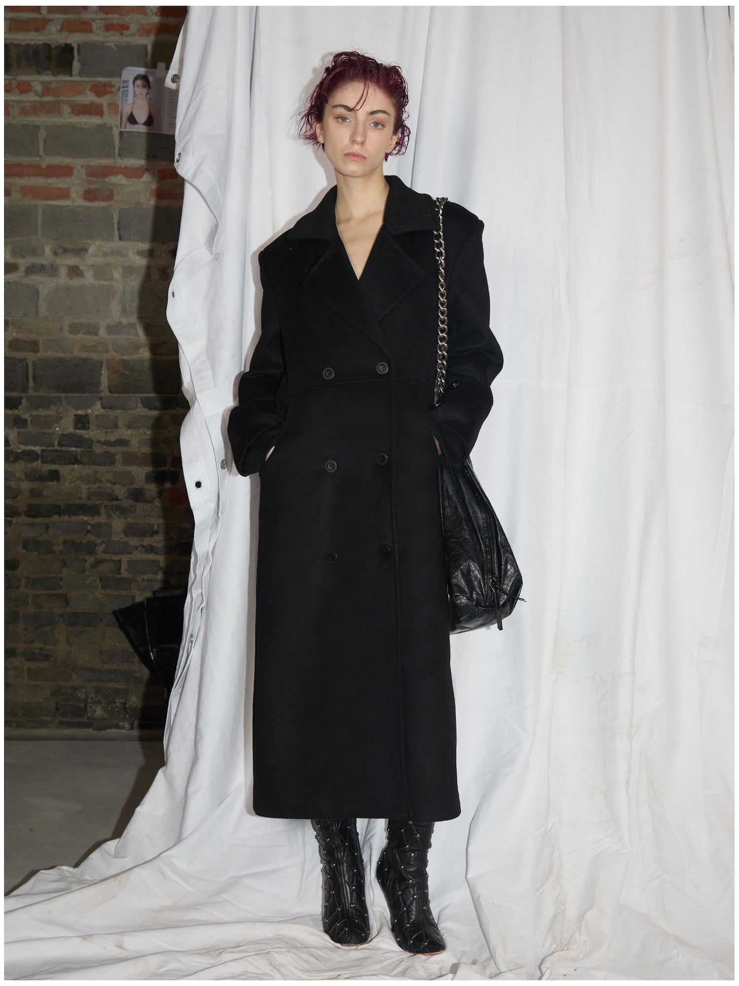 24ans Alpaca Wool Blend Scarf Collar Overcoat