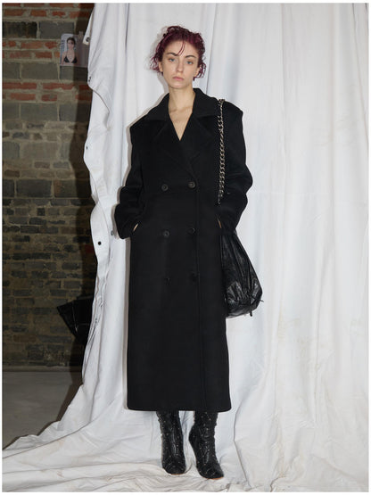 24ans Alpaca Wool Blend Scarf Collar Overcoat