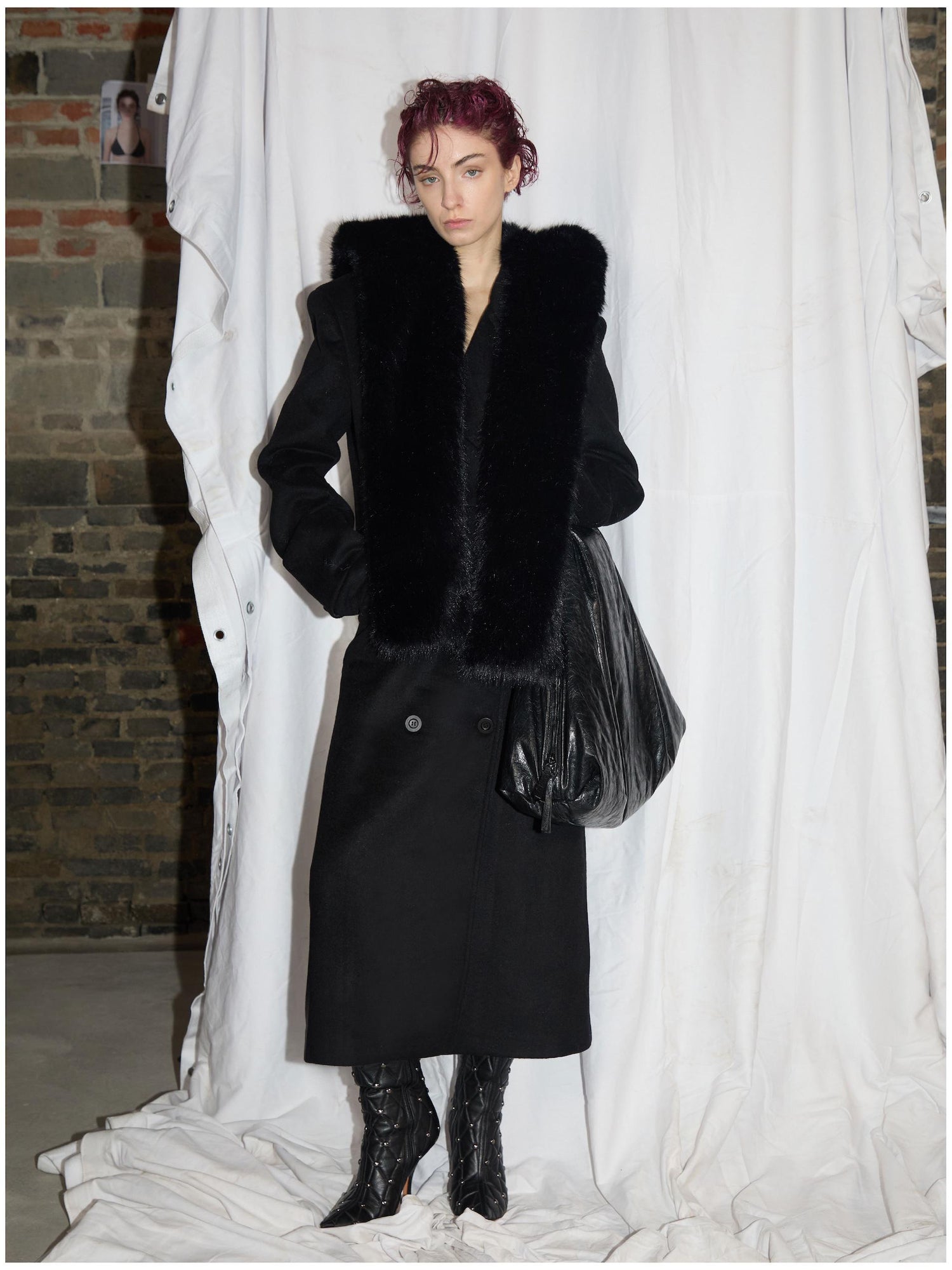 24ans Alpaca Wool Blend Scarf Collar Overcoat