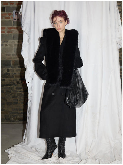24ans Alpaca Wool Blend Scarf Collar Overcoat