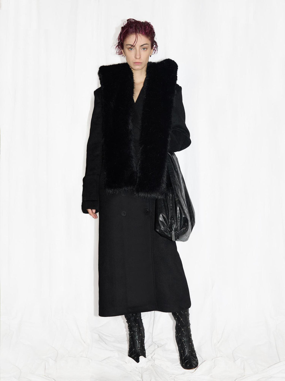 24ans Alpaca Wool Blend Scarf Collar Overcoat