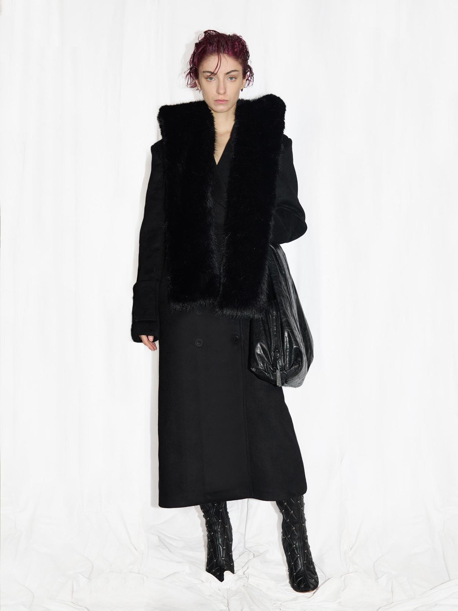 24ans Alpaca Wool Blend Scarf Collar Overcoat