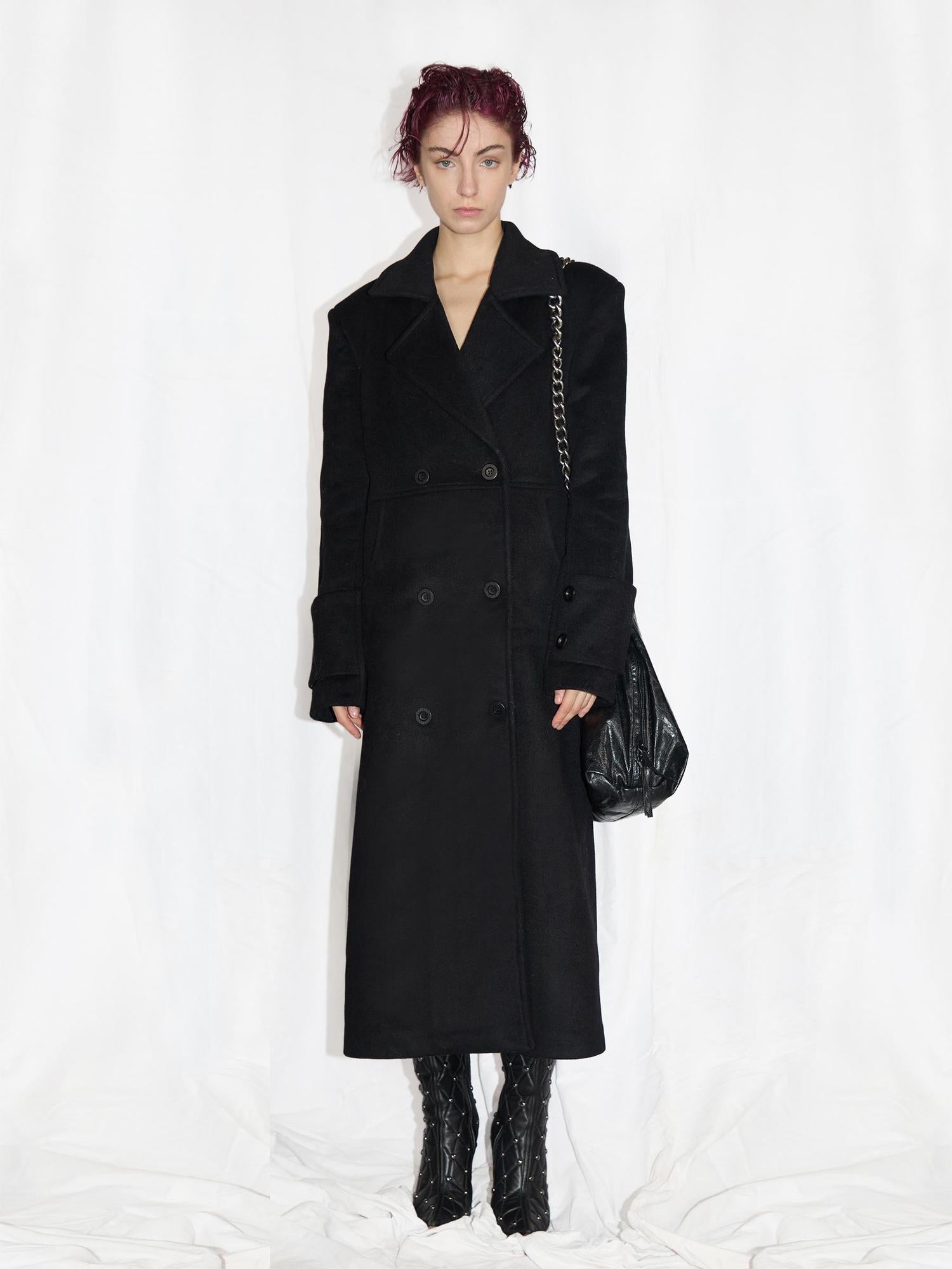 24ans Alpaca Wool Blend Scarf Collar Overcoat