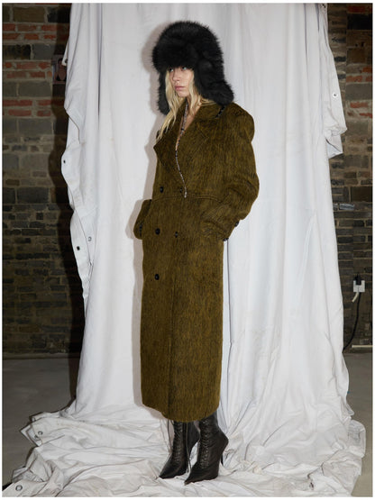 24ans Alpaca Wool Blend Scarf Collar Overcoat