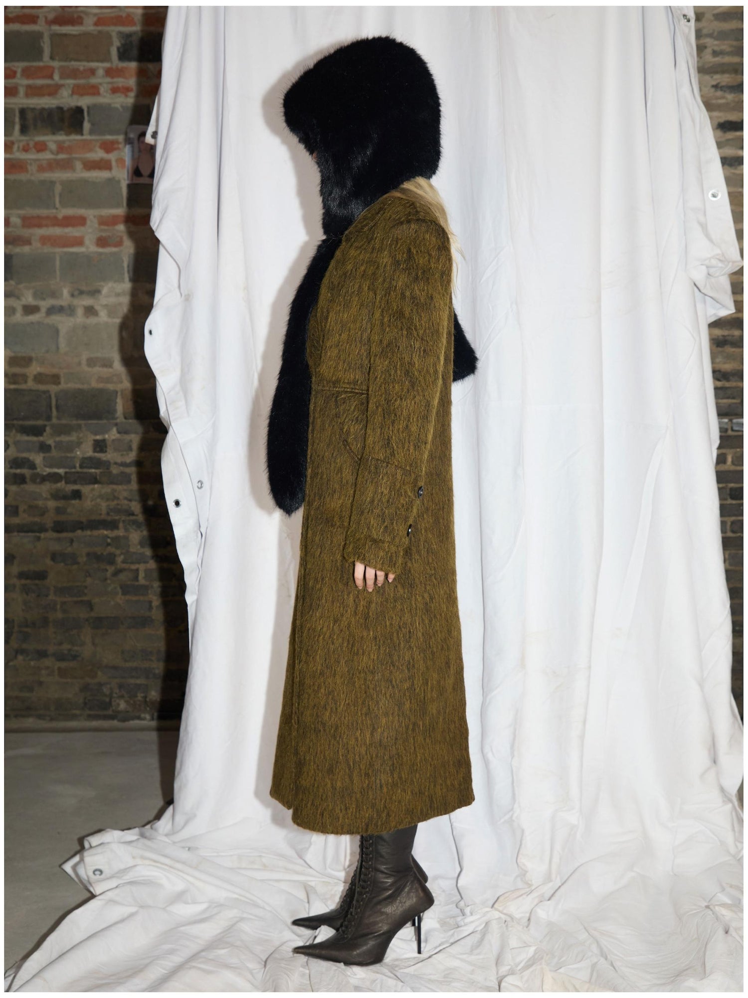 24ans Alpaca Wool Blend Scarf Collar Overcoat