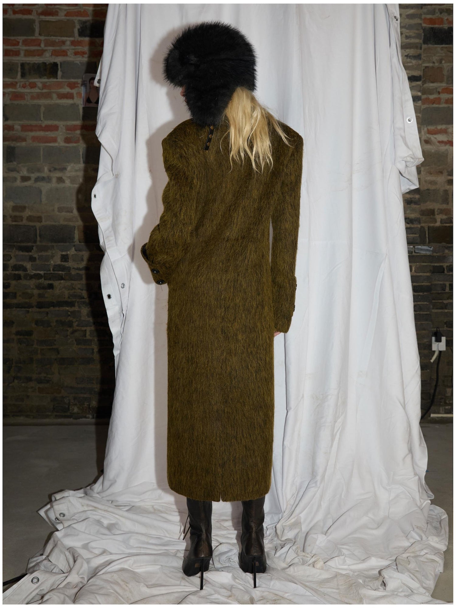 24ans Alpaca Wool Blend Scarf Collar Overcoat