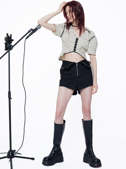 24ans Always Pleated Shirt With Detachable Frills