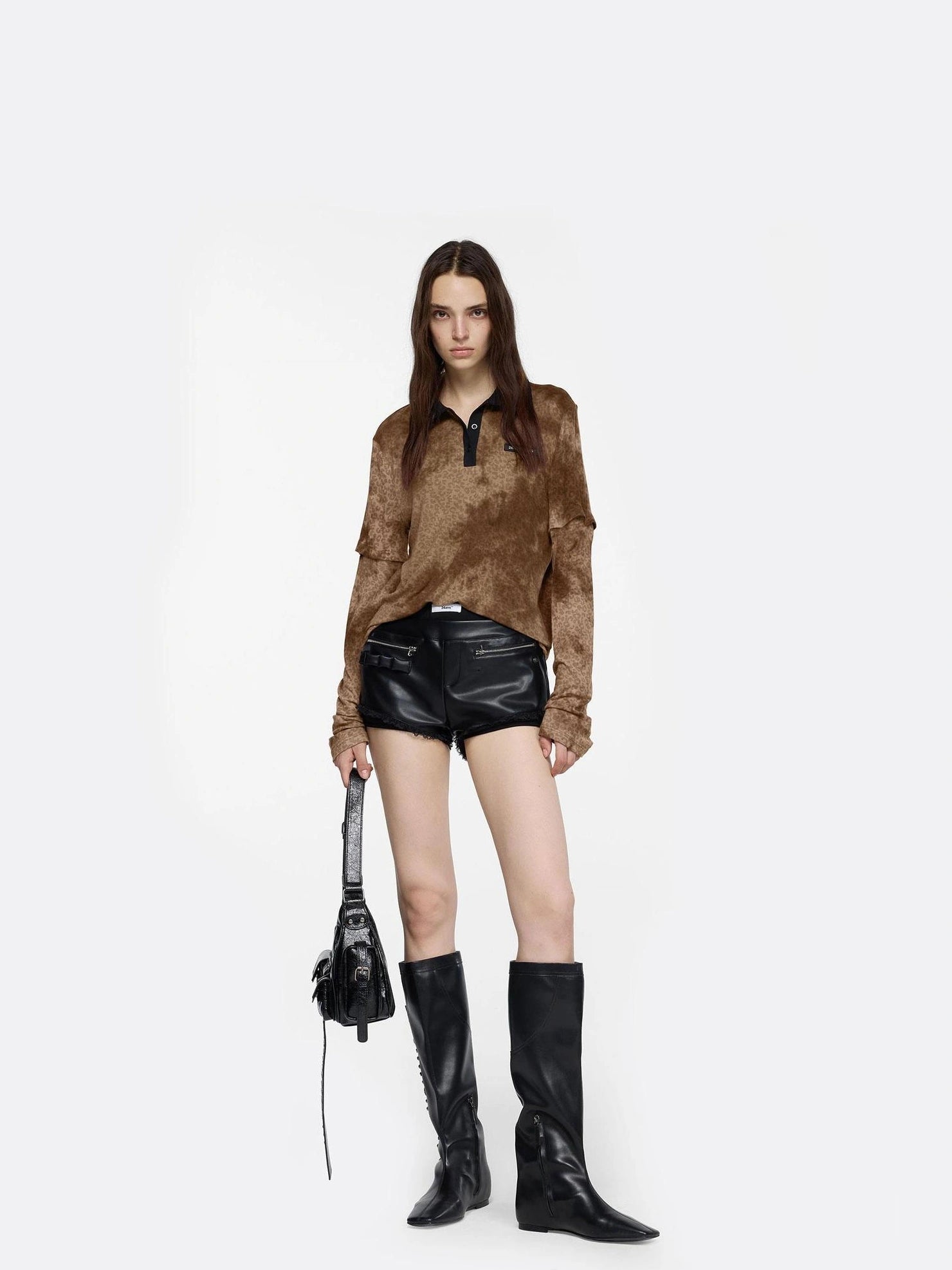 24ans Animal Print Polo Collar T-shirt T-shirt