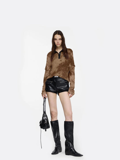 24ans Animal Print Polo Collar T-shirt T-shirt