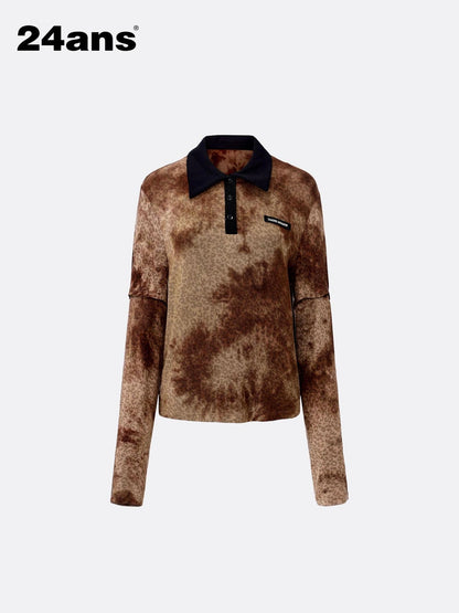 24ans Animal Print Polo Collar T-shirt T-shirt