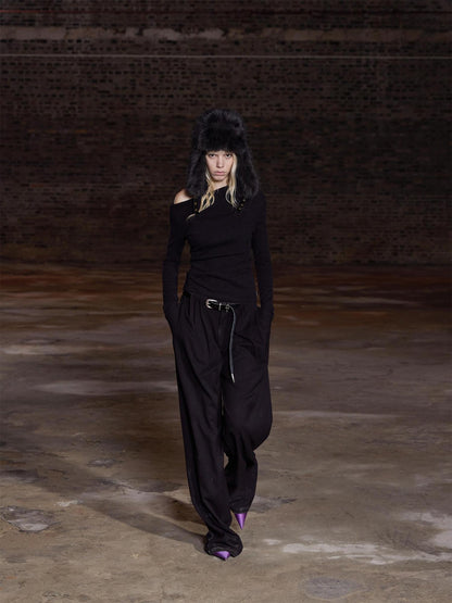 24ans Anti Pill Twist Asymmetrical Layering Top Black Grey