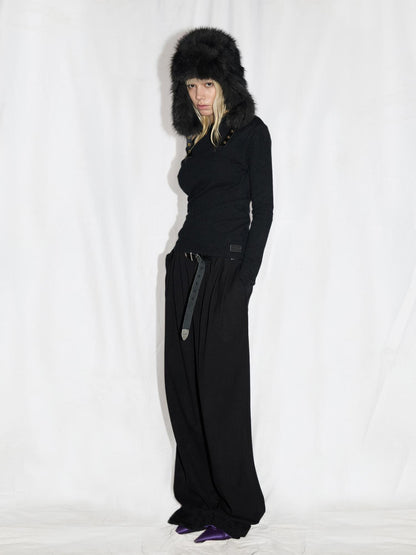 24ans Anti Pill Twist Asymmetrical Layering Top Black Grey