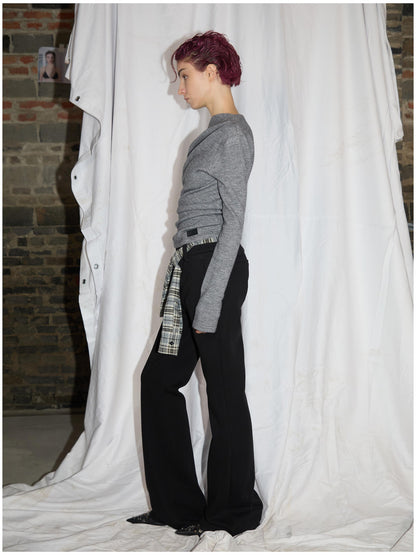 24ans Anti Pill Twist Asymmetrical Layering Top Black Grey
