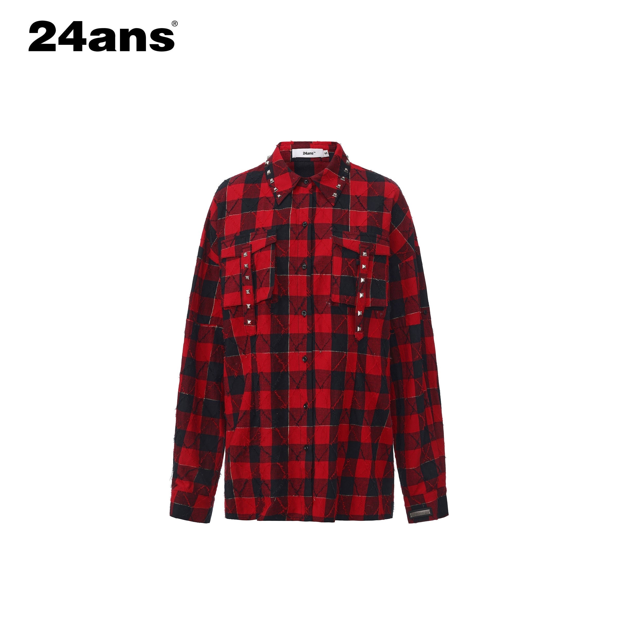 24ans_Anti_Wrinkle_Pure_Cotton_Loose_Punk_Plaid_Longline_Drop_Shoulder_Unisex_Shirts_MISSTT