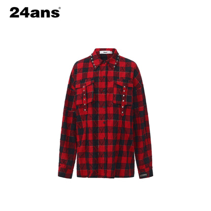 24ans_Anti_Wrinkle_Pure_Cotton_Loose_Punk_Plaid_Longline_Drop_Shoulder_Unisex_Shirts_MISSTT