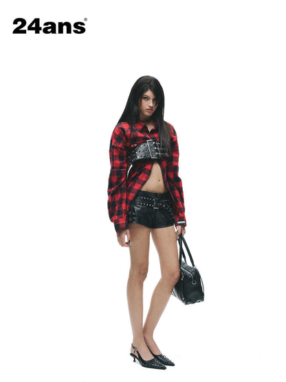 24ans Anti Wrinkle Pure Cotton Loose Punk Plaid Longline Drop Shoulder Unisex Shirts