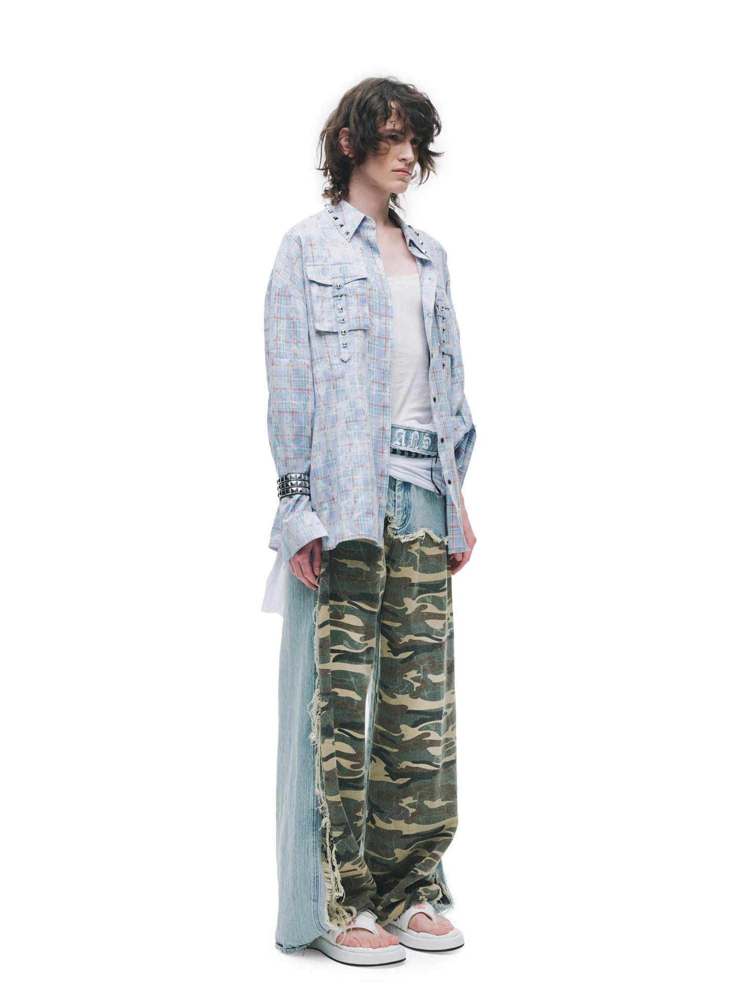 24ans Anti Wrinkle Pure Cotton Loose Punk Plaid Longline Drop Shoulder Unisex Shirts