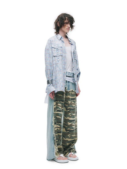 24ans Anti Wrinkle Pure Cotton Loose Punk Plaid Longline Drop Shoulder Unisex Shirts