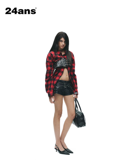 24ans Anti Wrinkle Pure Cotton Loose Punk Plaid Longline Drop Shoulder Unisex Shirts-1