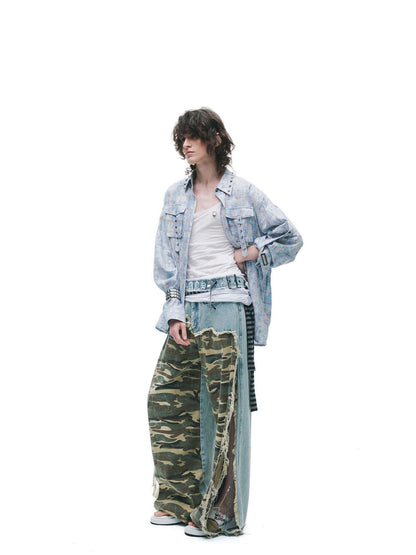 24ans Anti Wrinkle Pure Cotton Loose Punk Plaid Longline Drop Shoulder Unisex Shirts