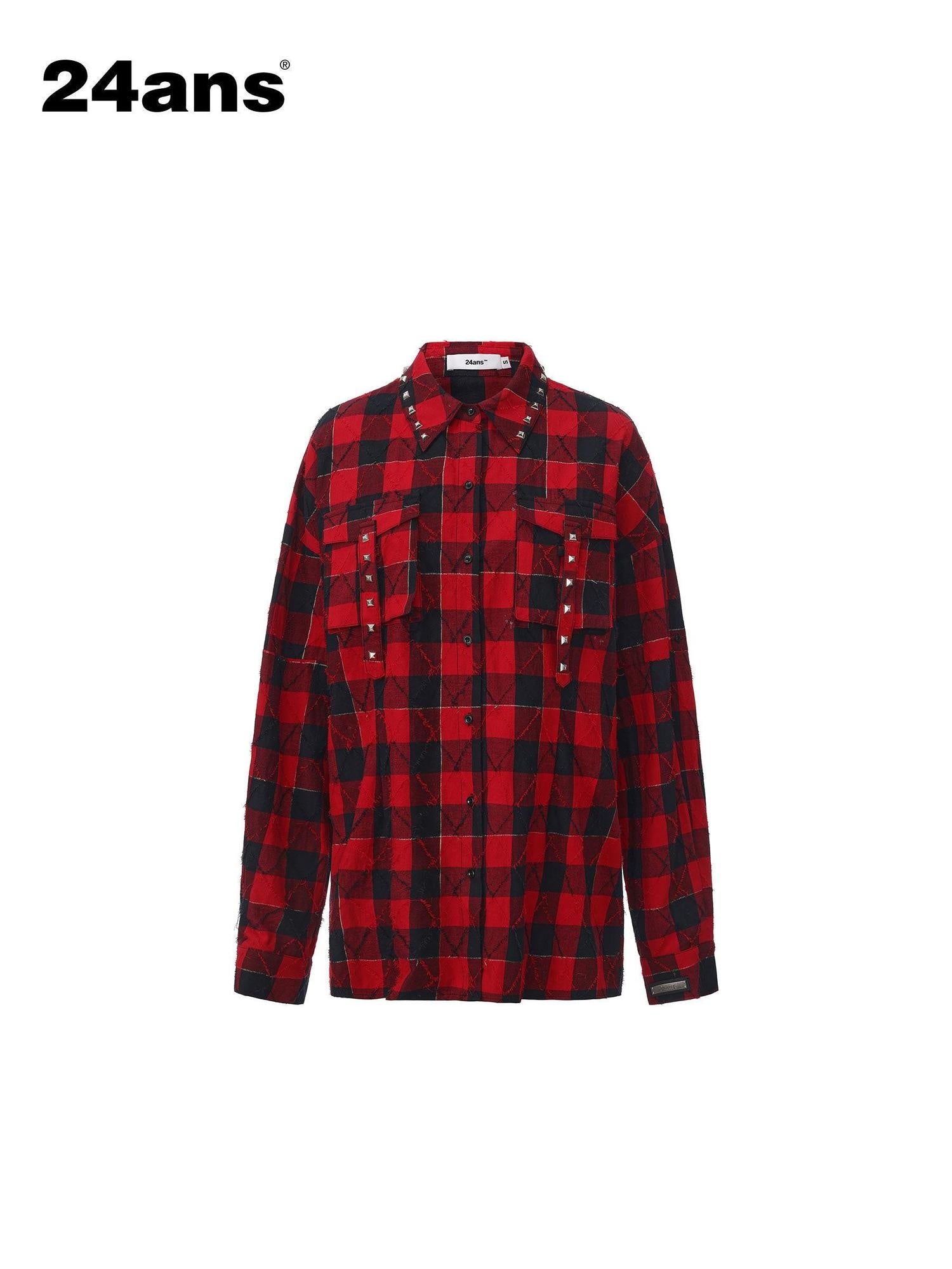 24ans Anti Wrinkle Pure Cotton Loose Punk Plaid Longline Drop Shoulder Unisex Shirts
