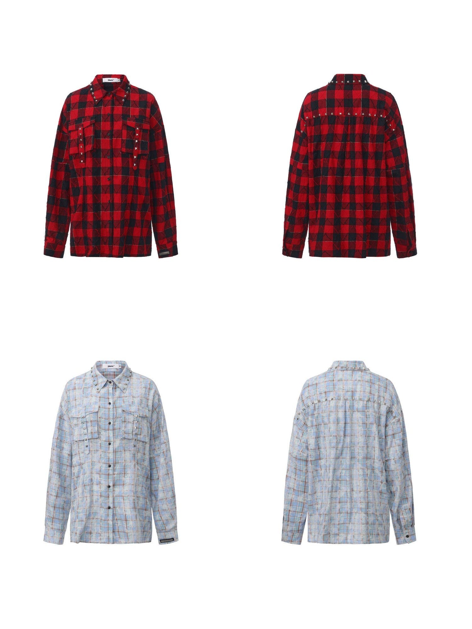 24ans Anti Wrinkle Pure Cotton Loose Punk Plaid Longline Drop Shoulder Unisex Shirts