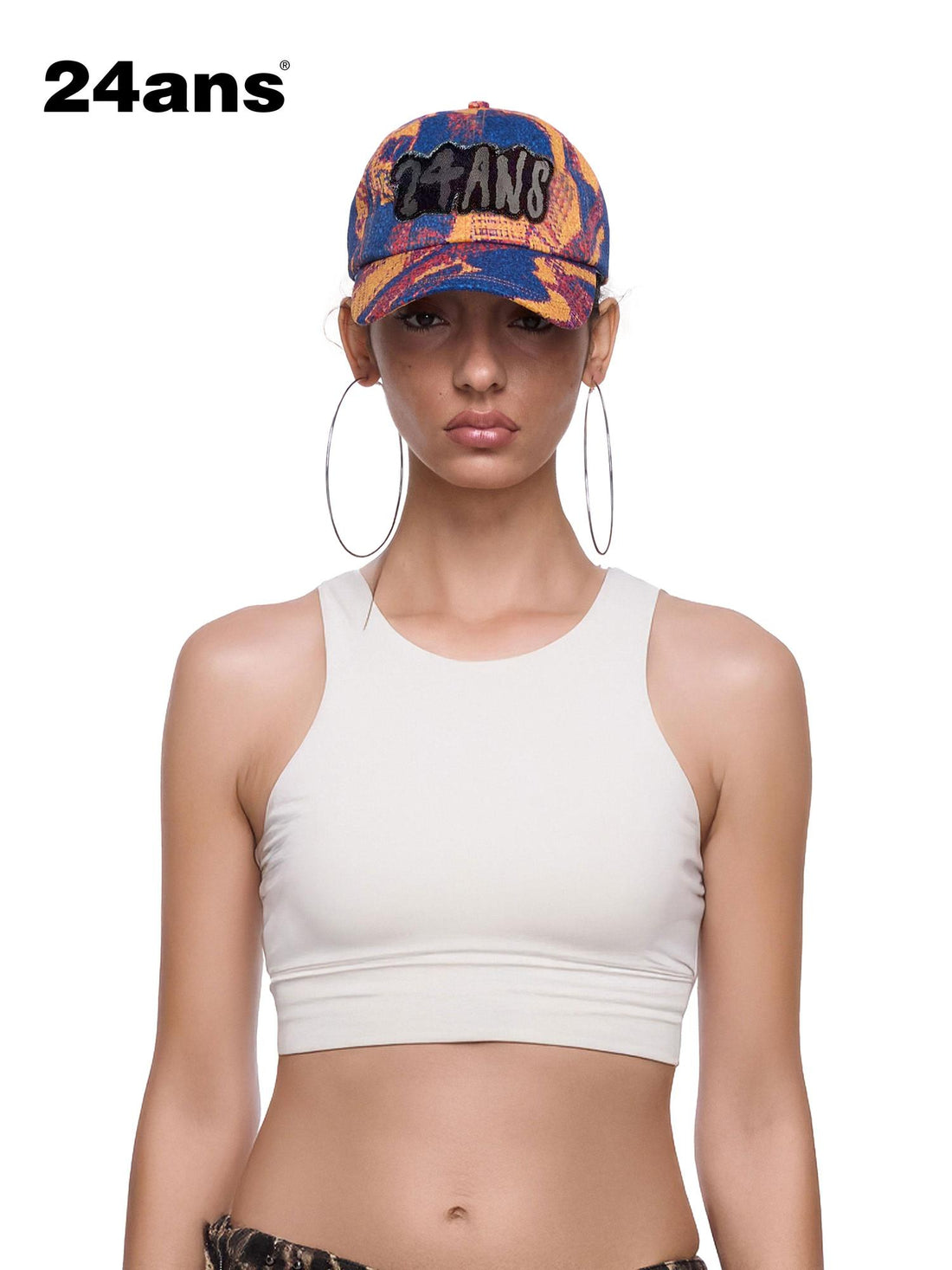24ans Applique Pixel Print Adjustable Baseball Cap