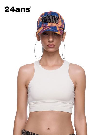 24ans Applique Pixel Print Adjustable Baseball Cap
