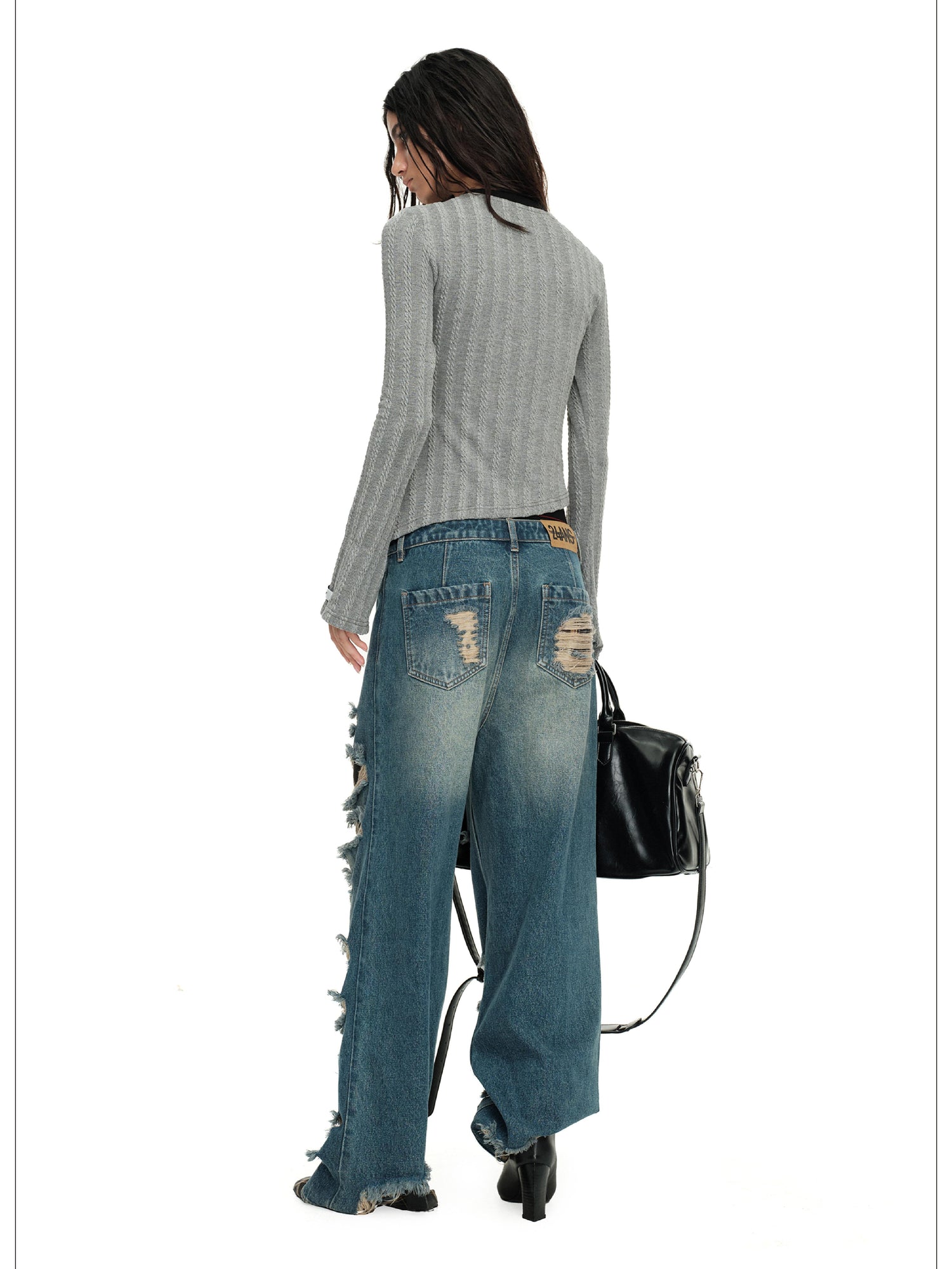 24ans Asymmetric Knit Layering Top V Neck T Shirt Long Sleeve